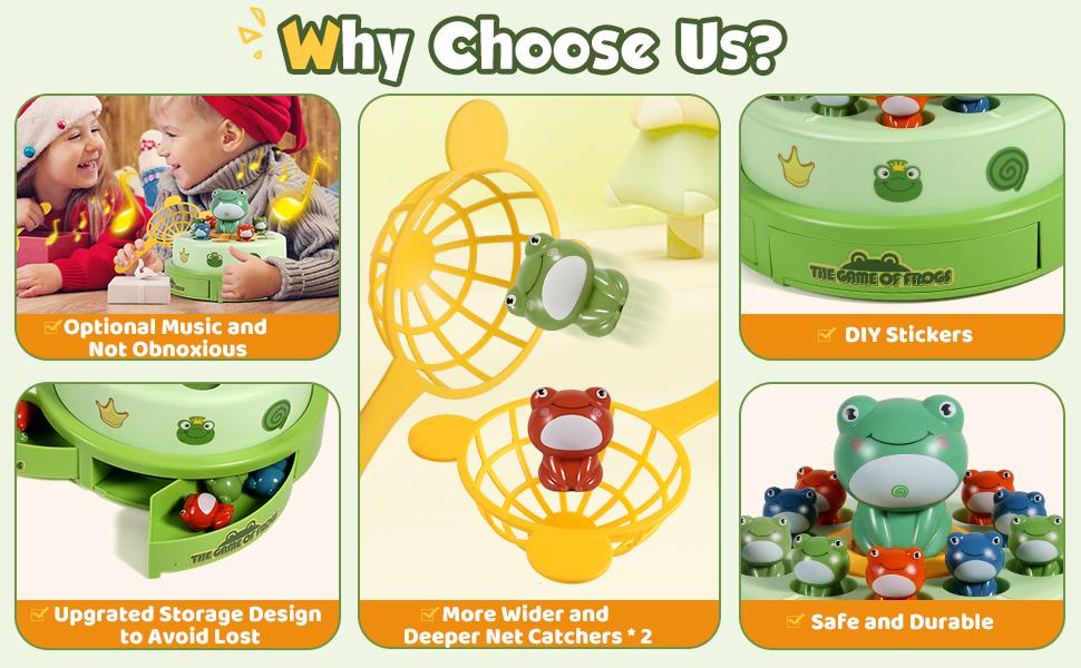 Bounce and Catch Frog, Pop Out Catch Toys for Ages 3-13, Musical Rotate Bounce Catch Board Game Interactive Kids Toys, 3 Years Old Boys Girls Toy Gifts