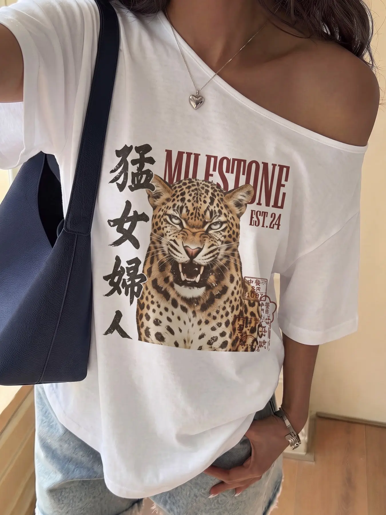 Women leopard print off shoulder loose drop shoulder short sleeve t-shirt, soft breathable fabric, american retro street hot girl lazy style outfits, suitable for shopping, daily outings, parties, short trips and other scenarios