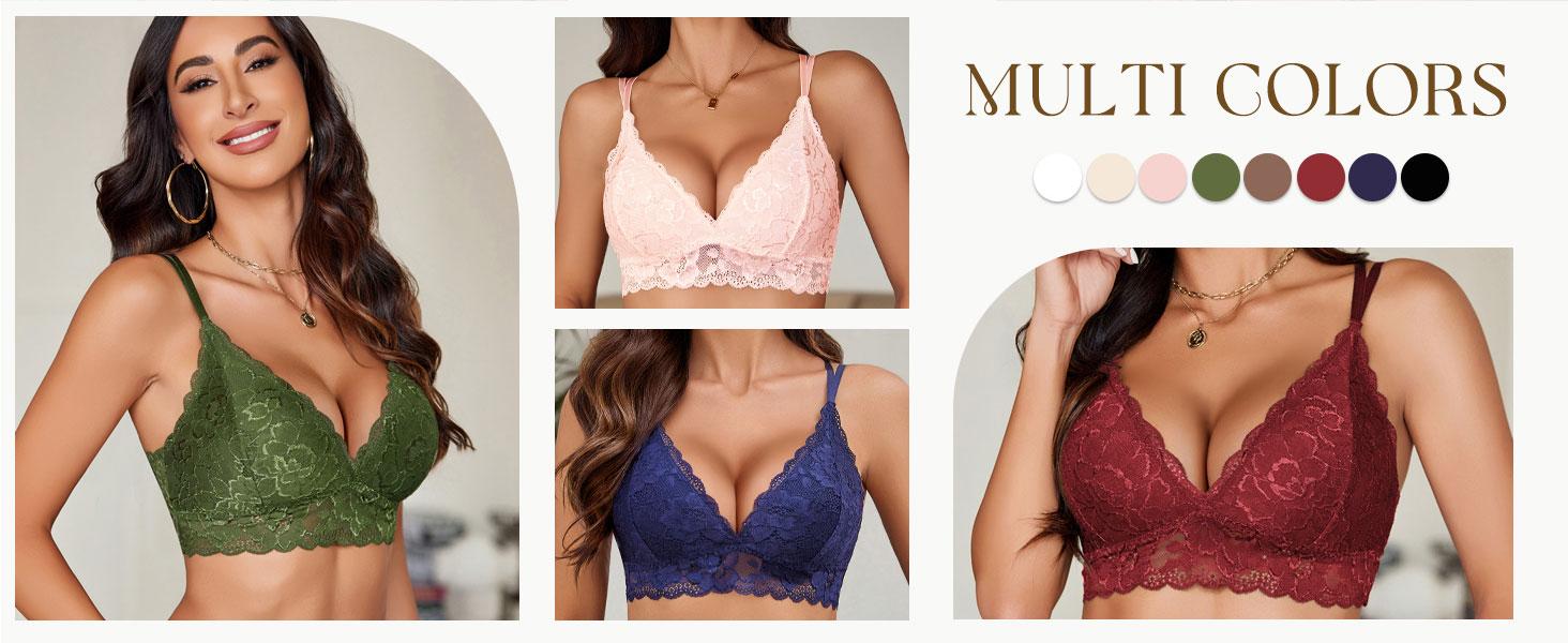 Avidlove Floral Lace Bralette for Women Deep V Cross Back Longline No Padded Soft Stretchy Nylon Spaghetti Straps Adjustable Backless Bra