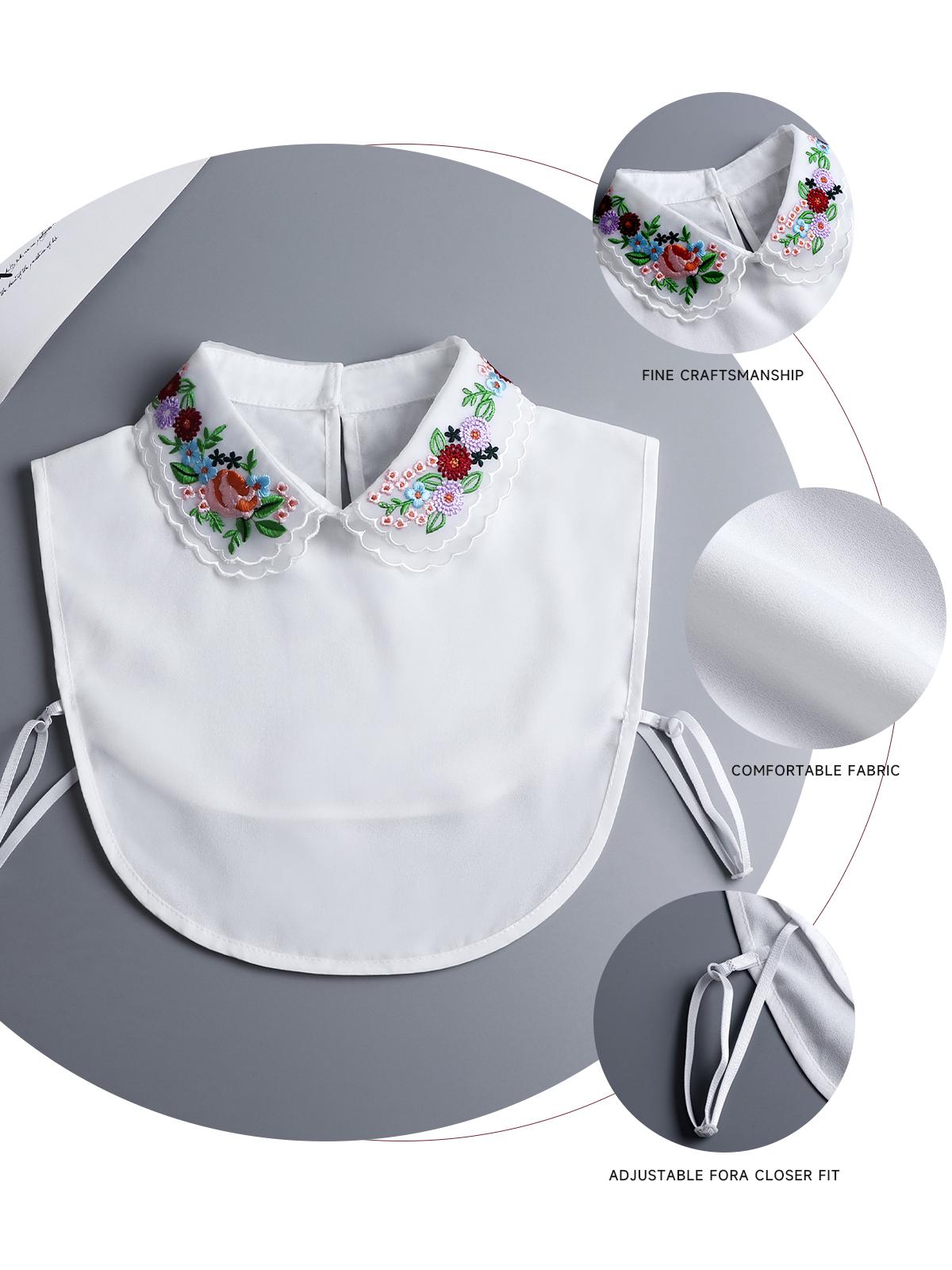Embroidery Fakes Collar Women Cotton Detachable White Collar Dickey Half Shirts, Detachable White Collar One Size Can Be Paired With Various Jackets Suitable For Business, Gatherings, And Various Occasions Not Deformed And Easy To Clean