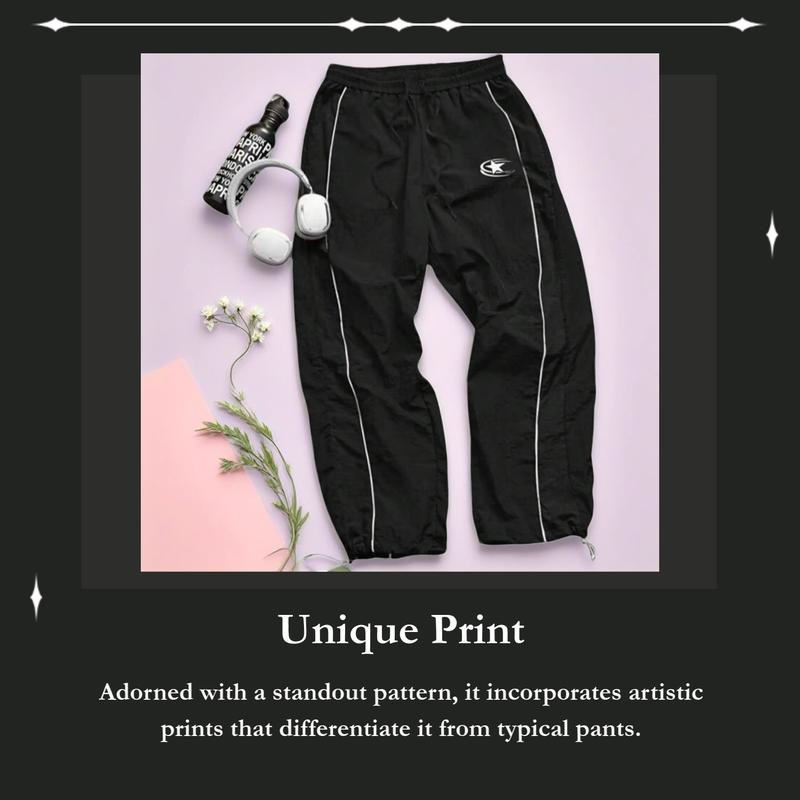 Men's Casual Sporty Long Pants, Loose Fit Drawstring Cuff, Fashionable Print, Lightweight Fabric, Perfect for Daily Wear