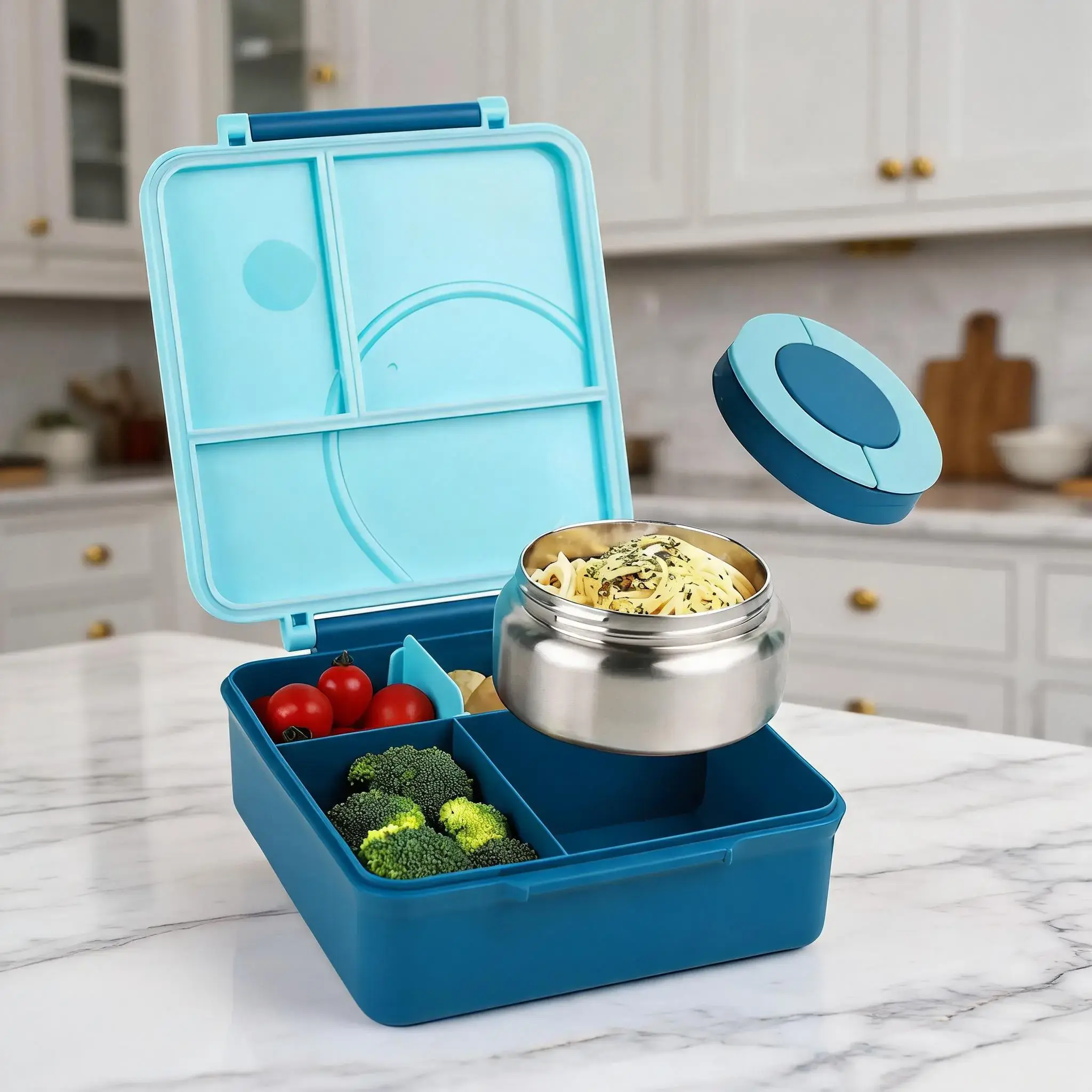 4-Compartment Bento Lunch Box with Soup Thermos, 1 Count Leakproof Insulated Lunch Container, Modern Portable Lunch Box for Home, Office and School #GLOBAL PICKS