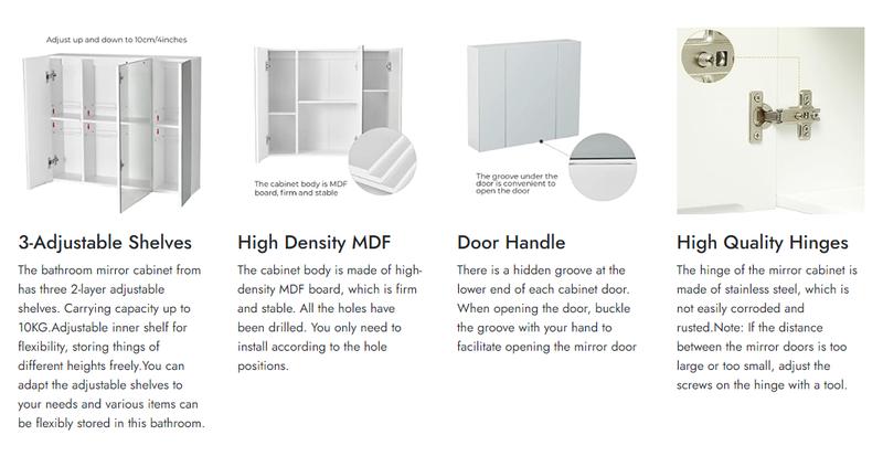 Sikaic Medicine Cabinet with 3 Doors Mirror 3-Adjustable Shelves Storage Organizer White Cupboard Organization Organizing Wood