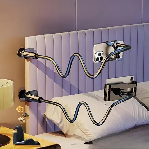 360° Rotatable Mobile Cell Phone Mount Holder, Adjustable Angle ABS Plastic Stand for Smartphones & Tablets, Flexible Positioning, Tension Grip Spiral Base, Hands-Free Bedside Selfie Tripod Accessory