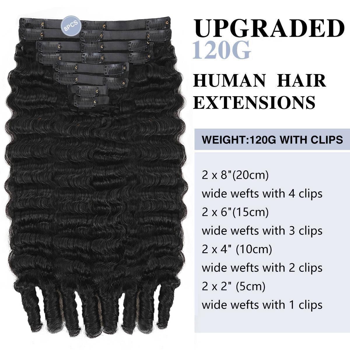 STERLY Burmese Curly 18 Clips In Hair Extensions Natural Color Brazilian 100% Real Human Hair 8 Pieces for Women PU Clip In Curly Wave Hair Extensions Human Hair Extension 8 Count with 18 Clips 120 g/ Set 240 g/2 Set
