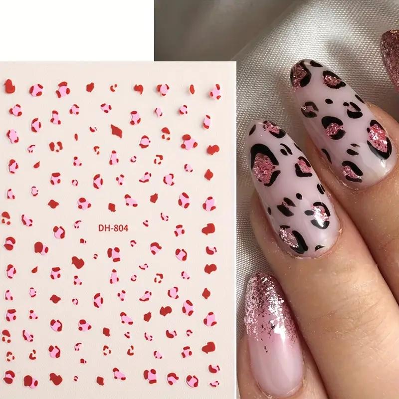 6 Sheets Leopard Print Nail Art Stickers, Animal Designs, DIY Manicure, Autumn Winter French Glitter Nails