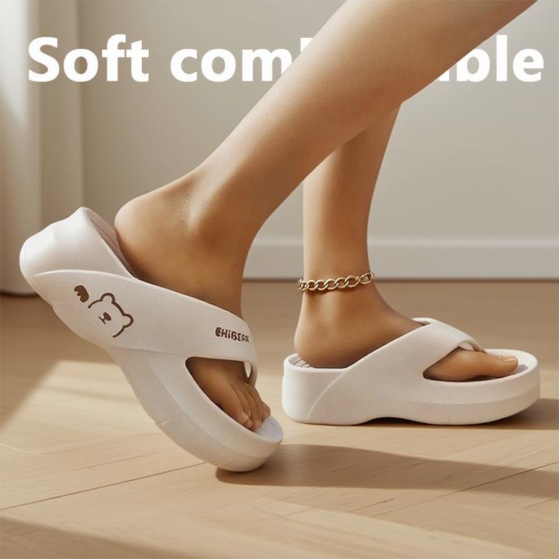 GRIP&GO Women's Fashion Height Increasing Flip Flops with Cute Bear Pattern EVA Material Comfortable Breathable Non-slip Sandals for Beach Home & Outdoor Use
