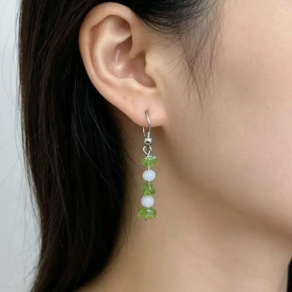 3-6mm Real Natural Stone Beads Peridot Women Elegant Jewelry Dangle Earrings