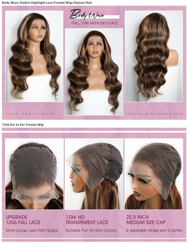 Lemoda 13x6 Full Lace Frontal Wig 180 Density Highlight Bang Ombre 13x4 Lace Front Wig Human Hair Body Wave Wig Transparent Lace Pre Plucked Honey Blonde Human Hair Wigs for Women P4/27 Color DealsforYouDays