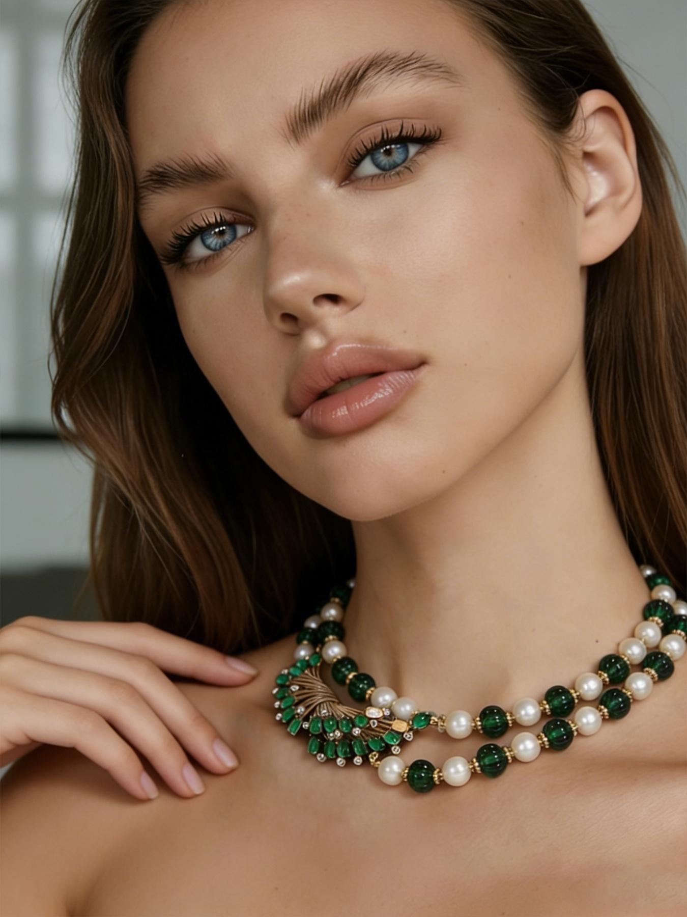 1 retro elegant fan-shaped diamond necklace, with a fan-shaped outline outlining an elegant curve. The white shell and broken diamonds complement each other, making it suitable for daily commuting, vacation and dating. It is also a surprising and exquisit