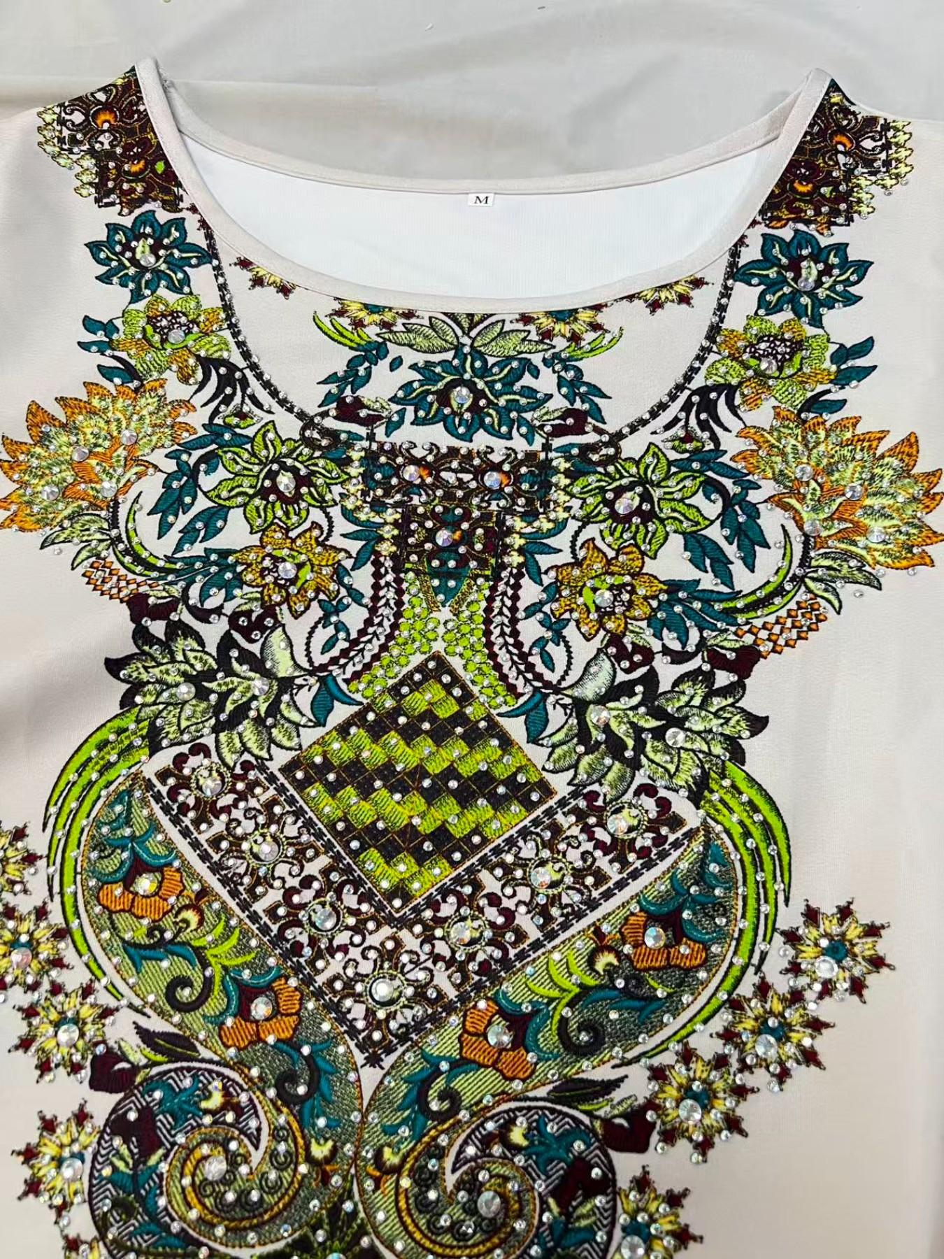 Women's Retro Totem Coconut Flower Print Robe, Dubai Style Kaftan Evening Gown, Eid Al-Fitr Festival Abaya, Traditional Middle Eastern Dress