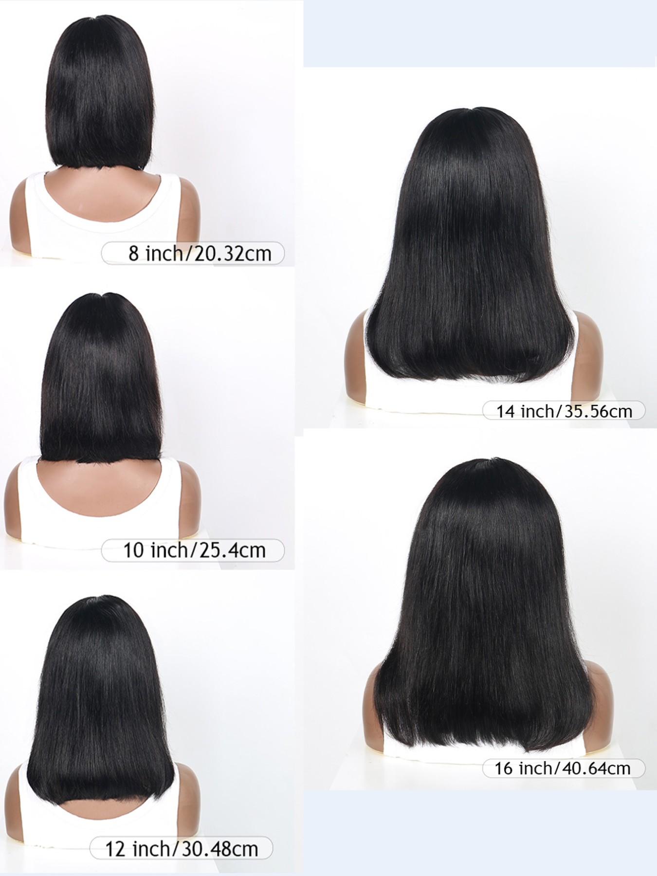 4x4 Straight Lace Closure Human Hair Wig, 10-16 Inch Short Bob, Transparent Lace Part, Natural, Pre-Pulled Hairline, Multiple Colors Available