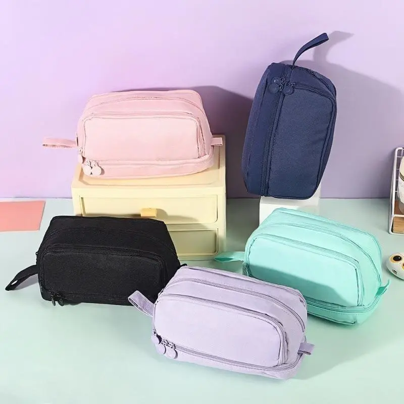 Trendy Macaron Double-Window Pencil Case, Large Capacity Multi-Functional Stationery Organizer, Aesthetic Pen Bag for Students School Office Supplies