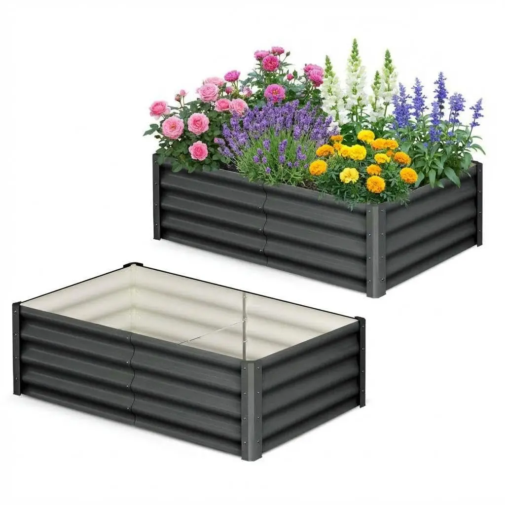 GARVEE Raised Garden Bed Set of 2, 6x3x1 ft Galvanized Raised Garden Bed, Outdoor Large Planter Raised Beds Open Base with Safety Edge and Glove for Vegetables Flowers Ground Planter, Dark Gray