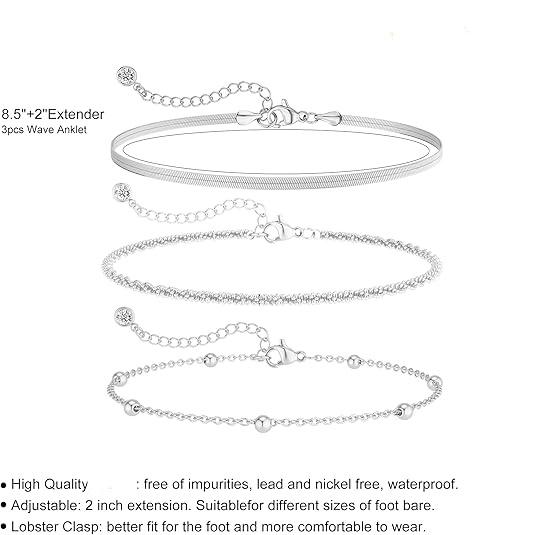 TEWIKY Dainty Layered Waterproof Anklet Adjustable Womens Anklet Set Stackable Figaro Beaded Cuban Link Anklets Beach For Women For Summer For Mother’s Day Gift Jewelry