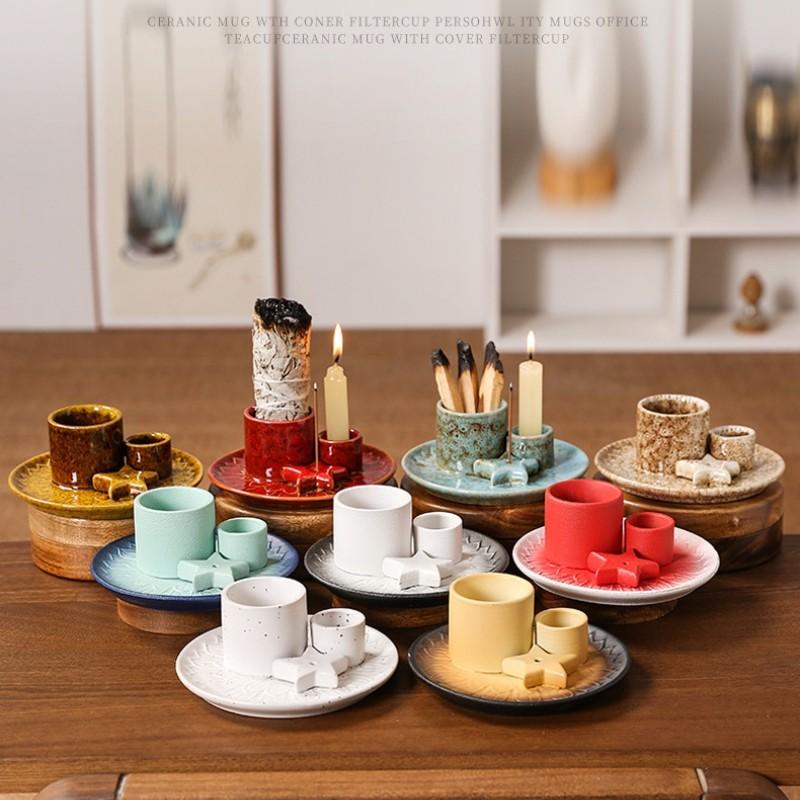 Morandi Color Ceramic Candle Holder, Nordic Style Home Atmosphere Decor, Mint Reed Diffuser, Solid Wood Tray, Home Ornament