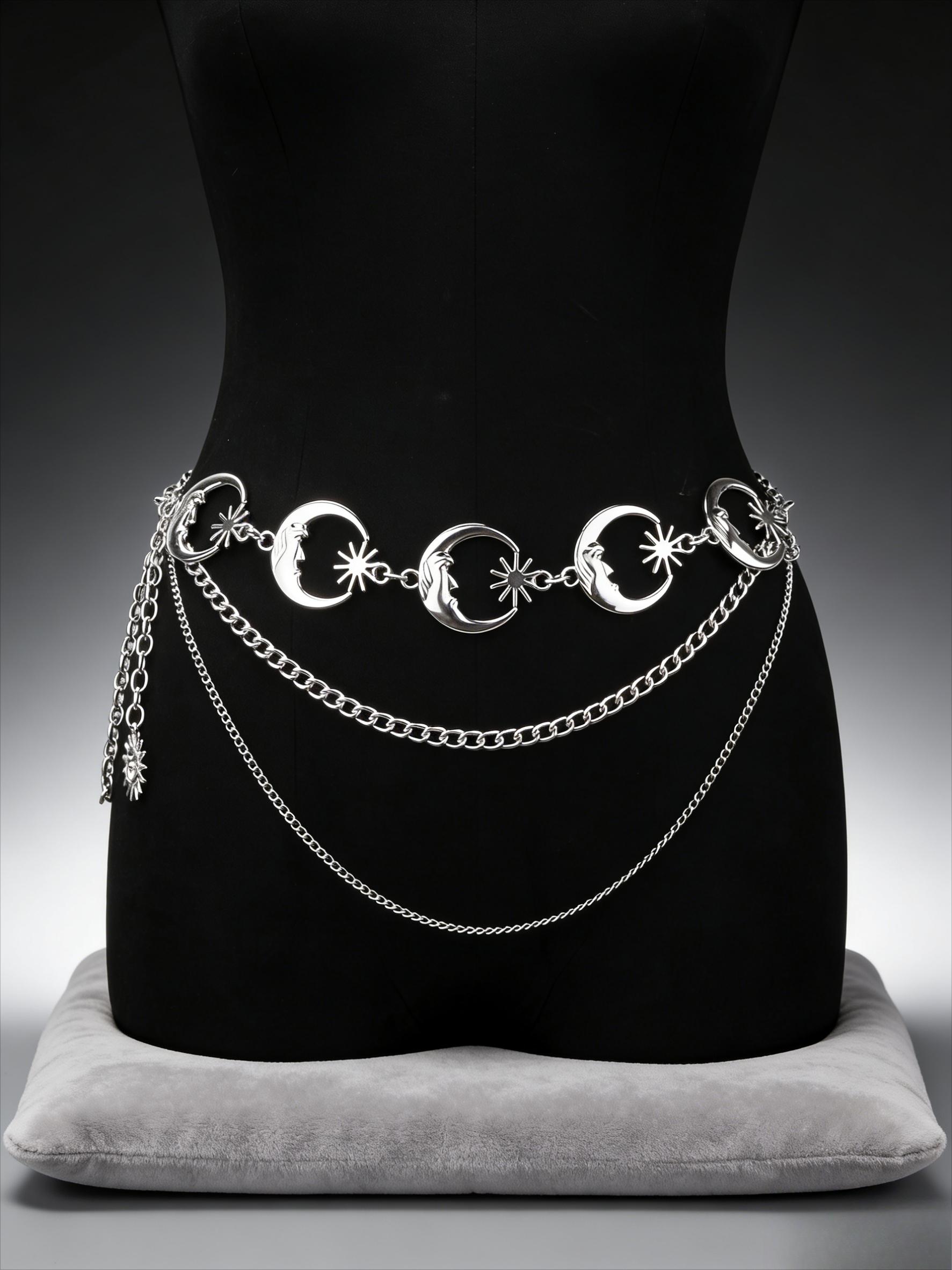 Star moon sun element multi-layer metal waist chain, Y2K Spice Girl style niche design sense body chain, versatile dress waist decorative chain, personalized wear artifact Internet celebrity popular accessories