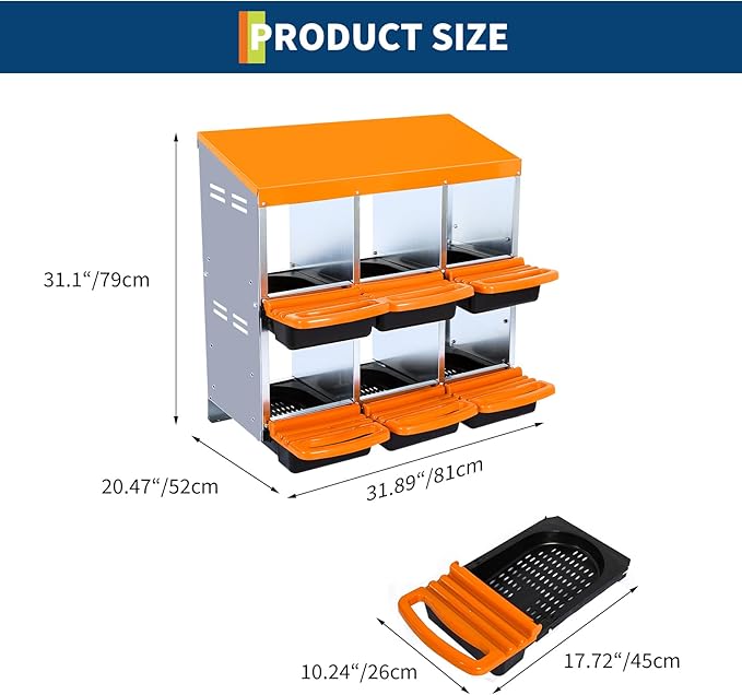 Chicken Nest Box, Rollaway Chicken Nesting Box, 2-Tiers Large Mental Hen Roll-Off Layer Box with Extra Large Openings, Resting Platform, Waterproof Sloped Roof, Easy Clean Removable Tray