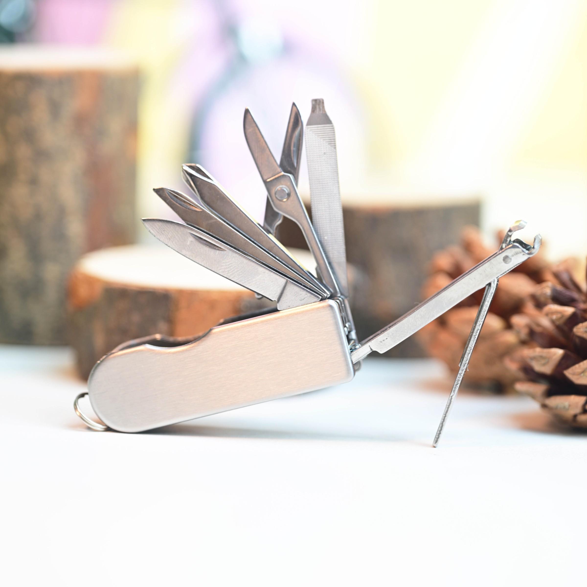 Mini Multifunctional Tool Set with Keychain, Portable Stainless Steel Folding Nail Clippers, Screwdriver, Scissors for Outdoor Camping and Daily Use