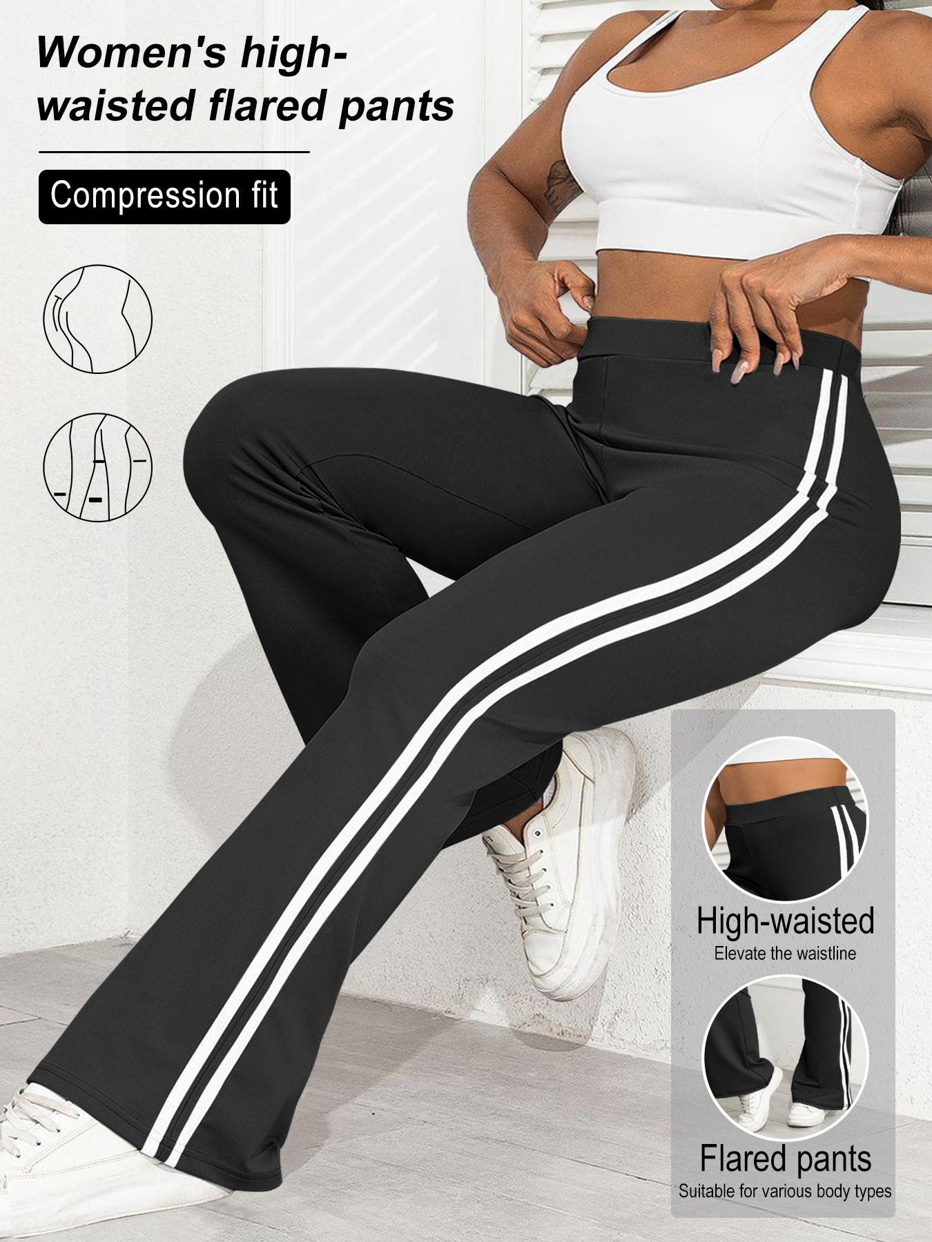 Women's Plus Size High Waist Flare Pants, Casual Side Stripe Design, Comfortable Elastic Fabric, Perfect for Daily Wear