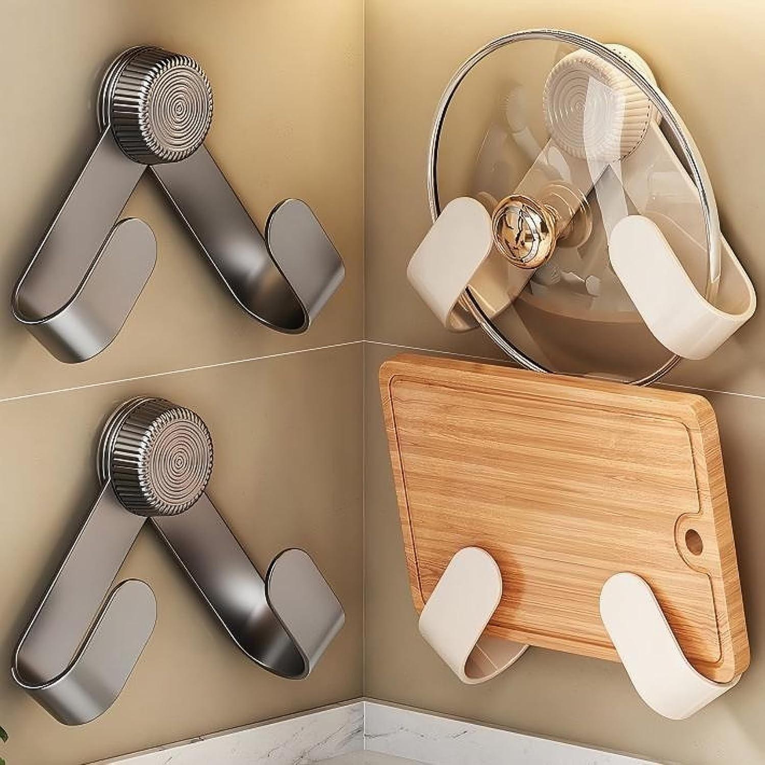 1PC Wall-Mounted Kitchen Organizer, No-Drill Design, Multi-Purpose Storage Rack, Perfect for Pots & Cutting Boards, Space-Saving Solution