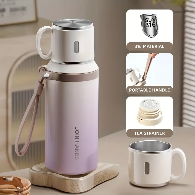 316 Stainless Steel Vacuum Insulated Portable Sports Water Bottle, Reusable Vacuum Insulated, Stainless Steel Thermal, Gradient Color, with Lid, Tea Filter, Handle, 700ML/24oz, Outdoor Travel Mug, Thermo Tumbler, Insulated Water Bottles