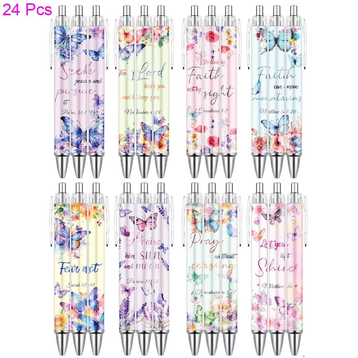8/16/24 Pcs Christian Butterfly Ballpoint Pens, Bible Verse Inspirational Quotes Pens Set, Religious Flower Butterfly Smooth Writing Gifts for Women, Coworker Teacher, Office School Supplies