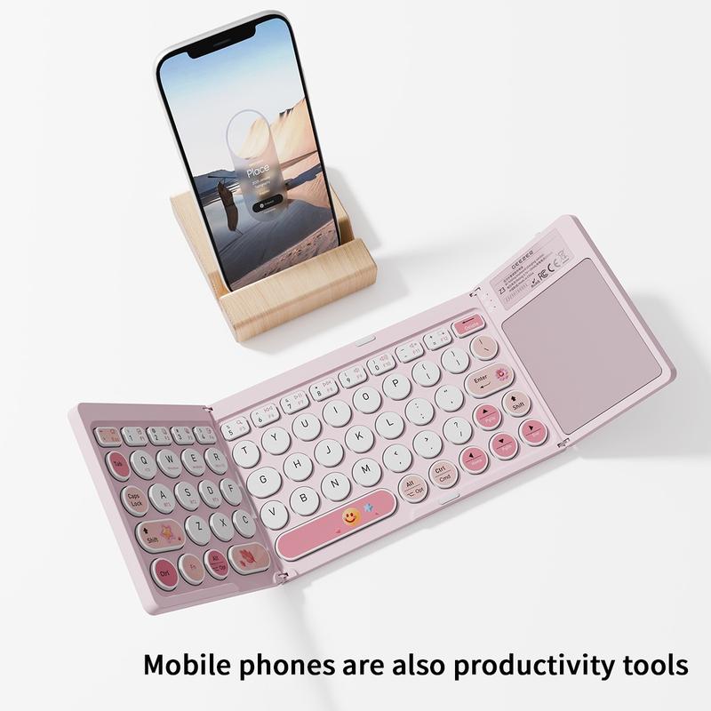 MOFii Pink Smile Keyboard, Bluetooth Connectivity, Rechargeable & Foldable, with Touchpad, Compact & Portable, Compatible with Windows, Android, iOS & Mac OS, US QWERTY Layout