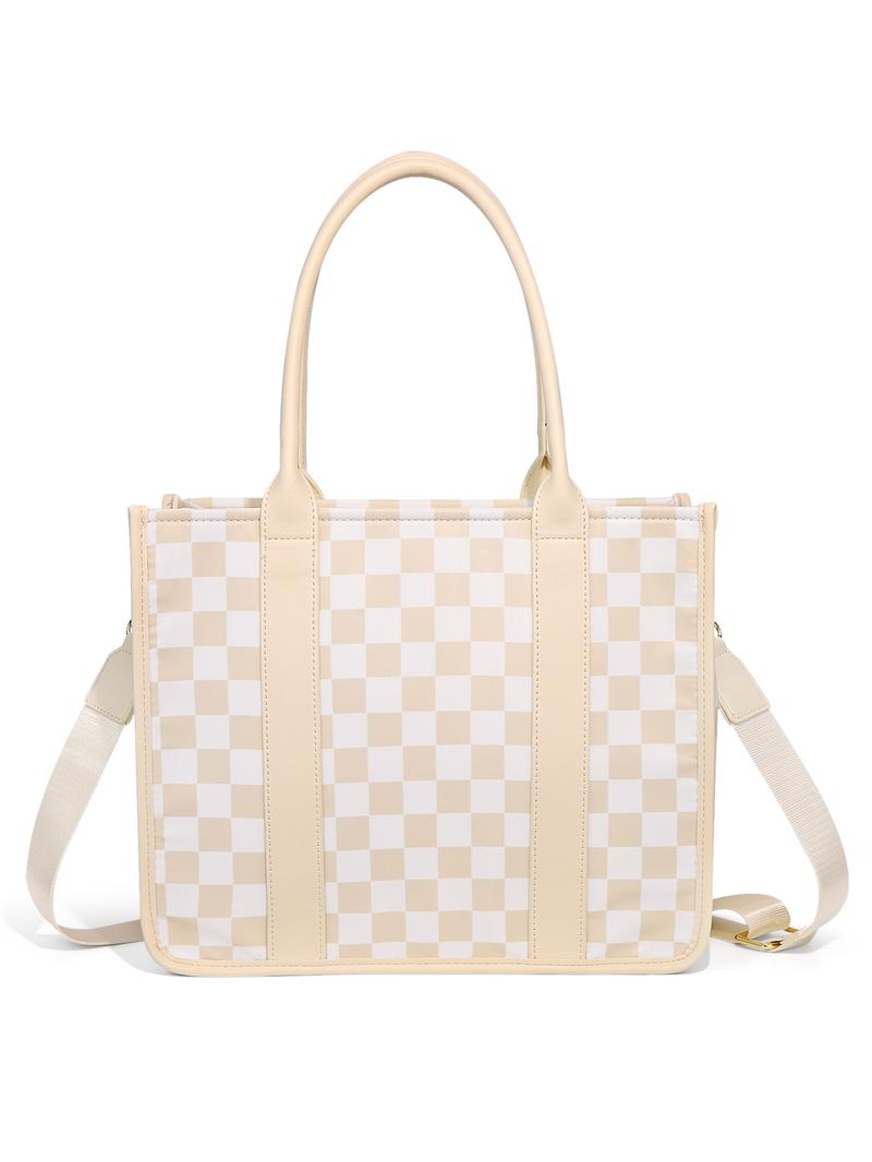 Checkerboard Pattern Tote Bag, Fashionable Canvas Classic Shoulder Bag for Women, Casual Trendy Versatile High-quality Daily Commuting Bag, Girl Fashionable Shopping Bag
