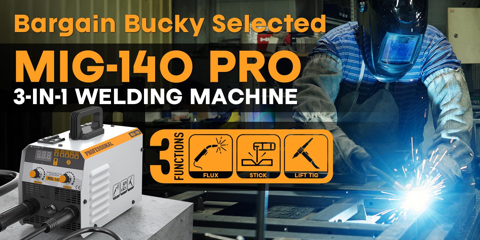 140Amp MIG Welder, 110V Flux Core Welder Flux MIG/Lift TIG/Stick 3-in-1 LED Digital Display Welding Machine, MIG140