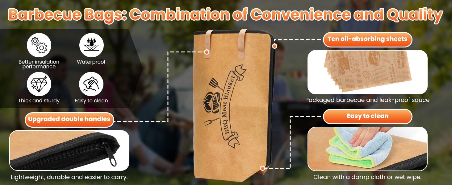 BBQ Blanket for Resting Meat, Meat Resting Blanket, Reusable Warmer Bag, with Ten Oil-Absorbing Papers, Resting Bag with Large Brisket/Beef/Pork Shoulder/Turkey(21inch)