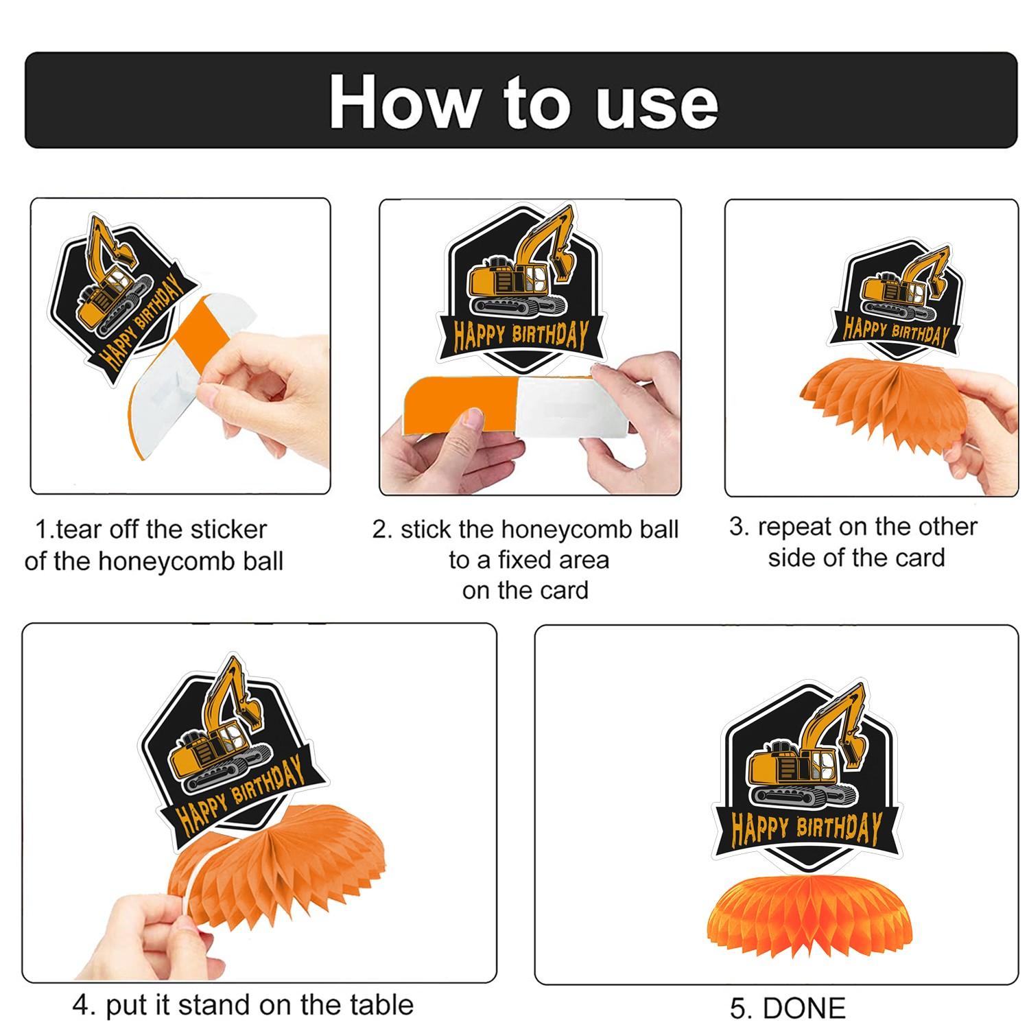 9Pcs Construction Party Decorations Honeycomb Centerpieces Dump Truck Excavator Table Toppers 3D Paper Ornaments for Kids Boy Birthday Party Supplie