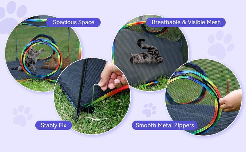 Pawaboo Outdoor Cat Enclosures for Cats Indoor, Patio Portable Mesh Cat Tent, Tunnel, Playhouse with Free Carry Bag & Metal Rod for Multiple Small Animals, Includes Cat Playpen+2 Tent+ Tunnel,Rainbow Pawaboo Outdoor Cat Enclosures for Cats Indoor, Patio Portable Mesh Cat Tent, Tunnel, Playhouse with Free Carry Bag & Metal Rod for Multiple Small Animals, Includes Cat Playpen+2 Tent+ Tunnel,Rainbow