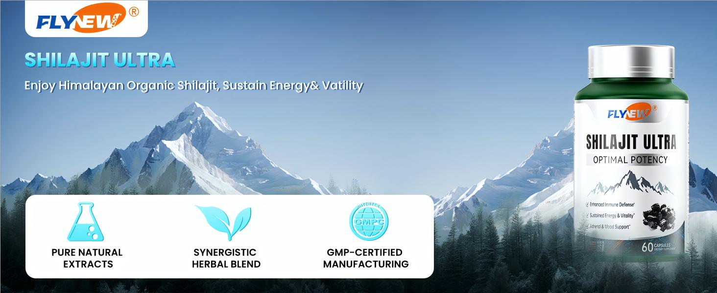 Premium FLYNEW Vitamin Optimal Potencyi Shilajit Ultra Adaptogen Energy Stamina lmmuneAntioxidants Made in USA 60 Capsules Healthcare Organic Fitness Supplement DietaryNatural hmb supplement Edible creatine monohydrate protein