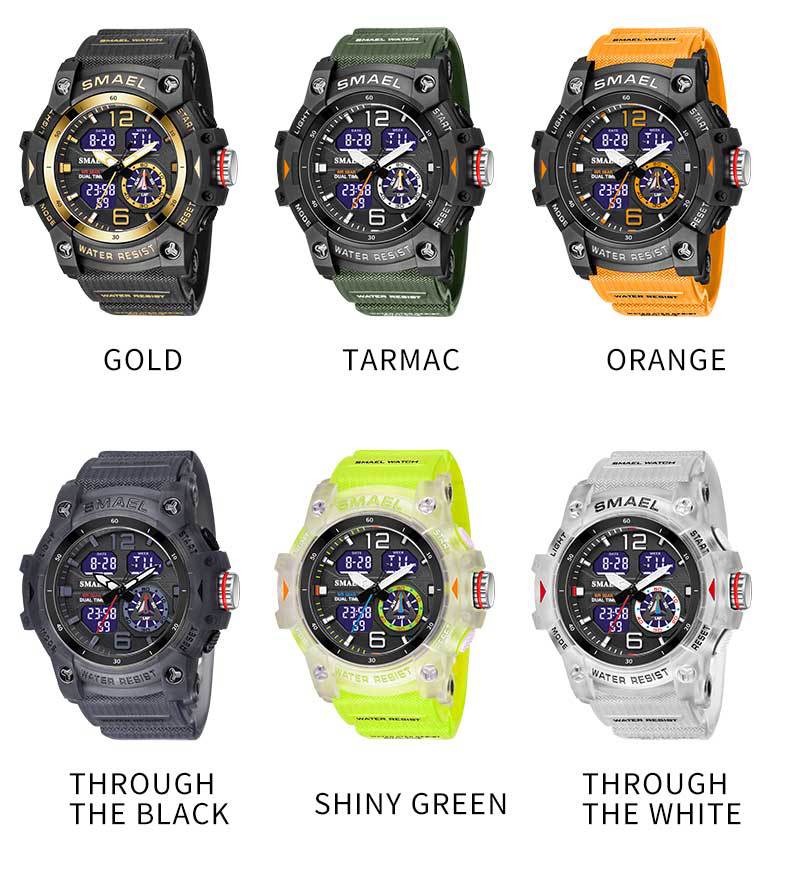 Unisex Modern Translucent Digital-Analog Sports Watch - 50mm Large Round Plastic Case, PU Leather-Polyurethane Strap, Luminous, 50M Water Resistant for Swimming, Showering, Large Size