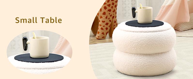 Storage Ottoman,Soft Teddy Velvet Upholstered Footrest,Mordern Round Footstool with Macaron Shape,Side Tabble and Plant Stands for Living Room,Hallway,Bedroom