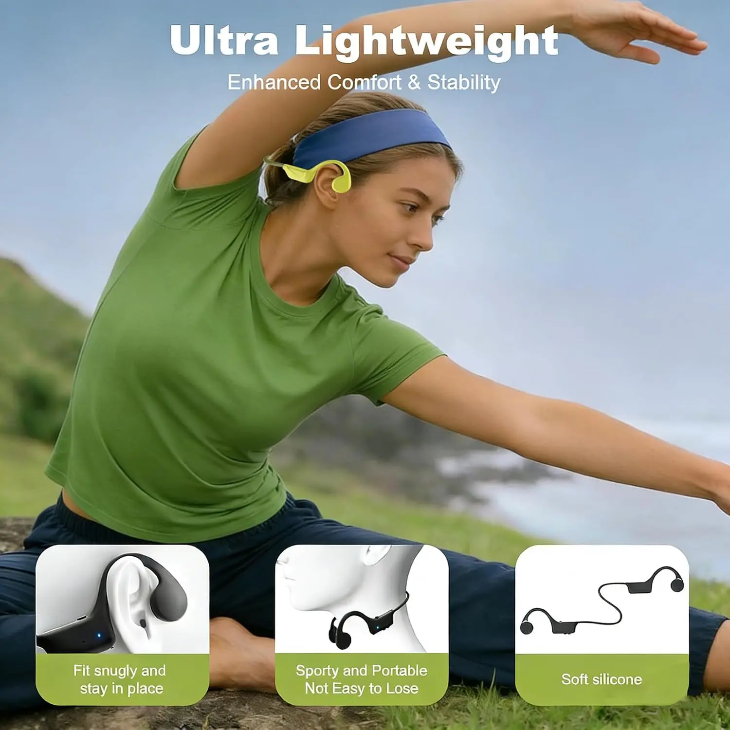 Wireless Bone Conduction Headset, Open Design, Microphone, Waterproof Sweatproof, Ideal for Running and Fitness, Model X13, Waterproof Sports Headphone