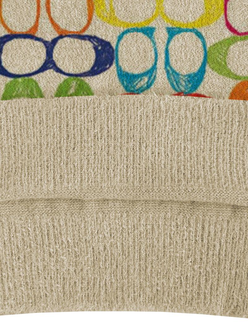 Women's Colorful Geometric Pattern Stand Collar Sweater, Fall Winter Casual Long Sleeve Knitwear, Comfortable Warm Daily Wear