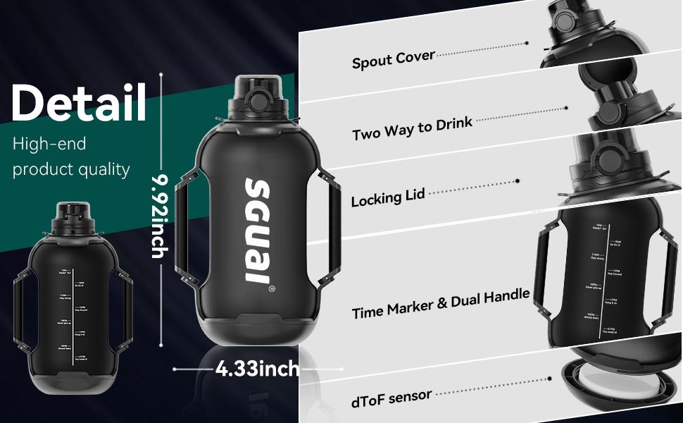 Cool Springtok Sports Water Bottles 44oz with Tritan Finish, Built-in Straw, Unique Smart Water Cup with LED Light, Dual-Handle & App Control - Fun