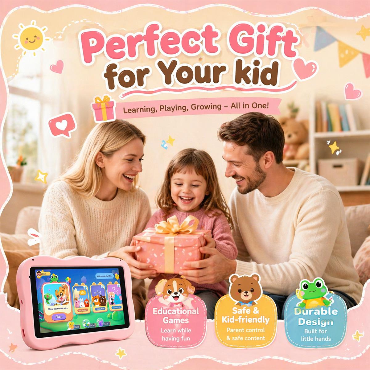 8-Inch Android 10 Kids Tablet, 3gb+32GB Storage, Parental Control, Web Browsing, Learning Games, Drawing Tools, Music Player, E-Reader, Shockproof Case, Dual Cameras