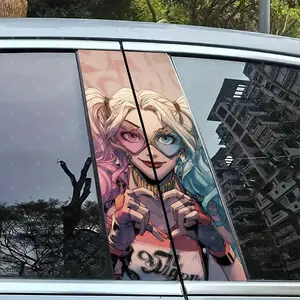 2pc Retro Heart Girl Vinyl Stickers, Car B Column Protection, Easy Peel Off, Sunproof Waterproof Scratch Resistant, All Models, Car Exterior Decor