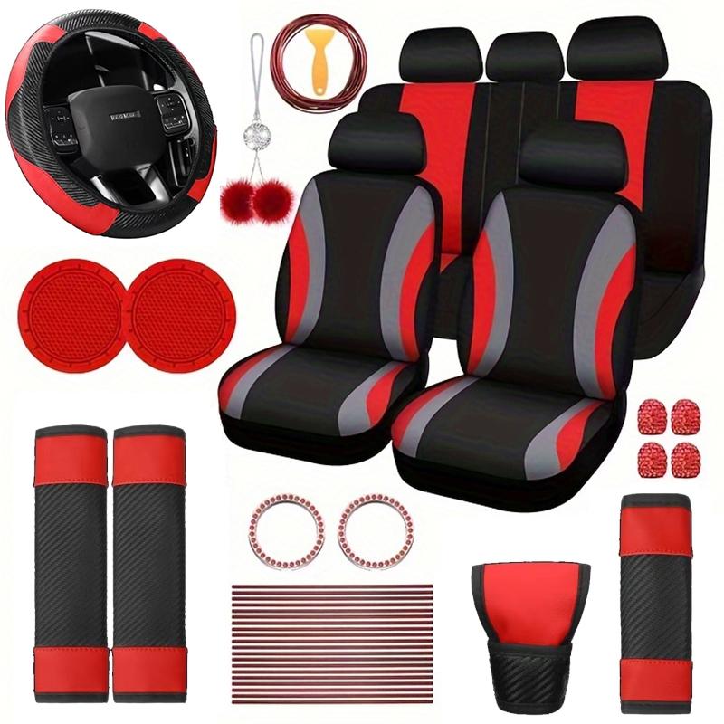 45-Piece Luxury Car Seat & Interior Set: Car Interior Decoration, Polyester 5-Seater Seat Covers, Plush Hanging Charms, PU Leather Steering Wheel Cover, Shoulder Pads, Gear Shift Cover, and Other Decorative Items; Fits Most Sedan and SUV Models