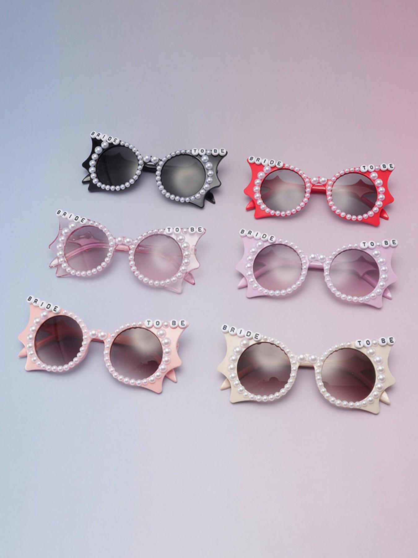 Elegant Bat-Shaped Sunglasses for Wedding Parties, Featuring Multiple Imitation Pearls, Stylish Accessory for Special Occasions