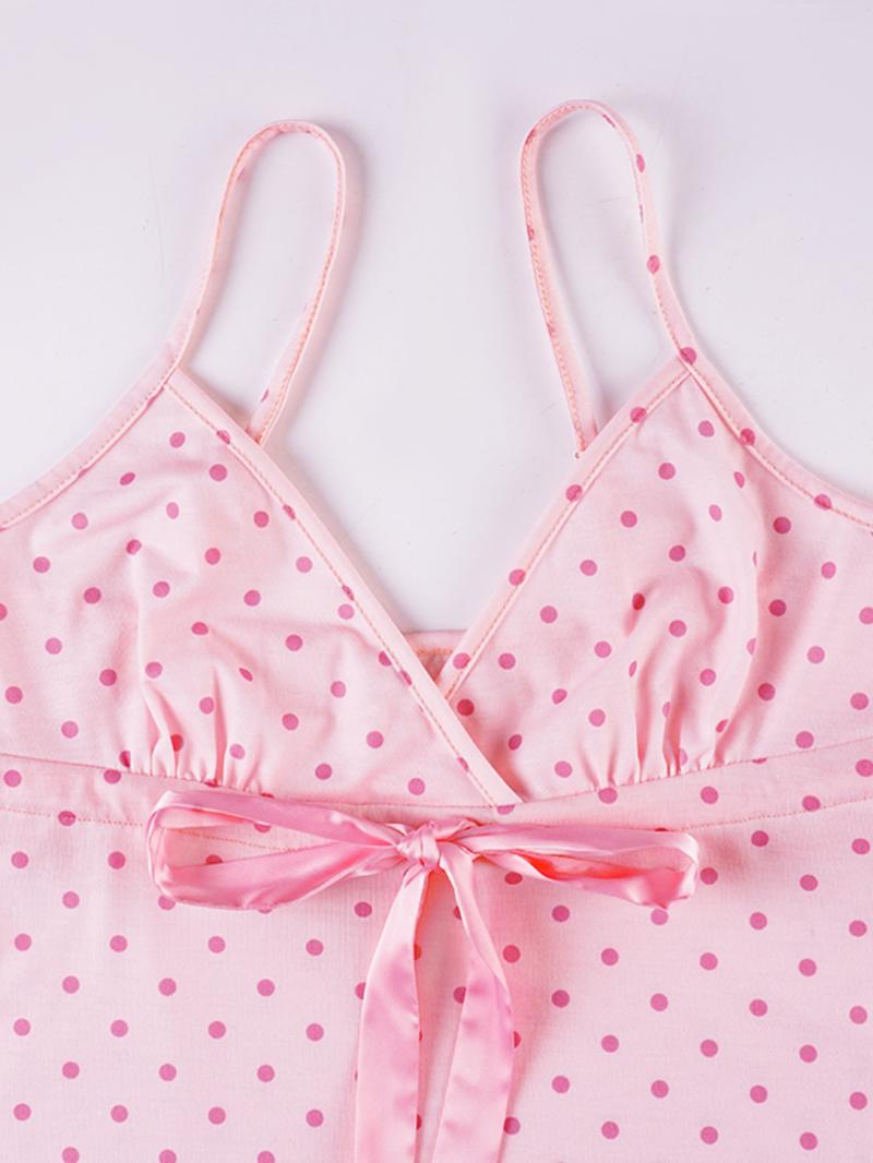 Y2K Sweet Cute Bow Tie Polka Dot Sleeveless A-Line Tank Cami Top for Women, Fitted Long Backless Design, All Seasons Fashion