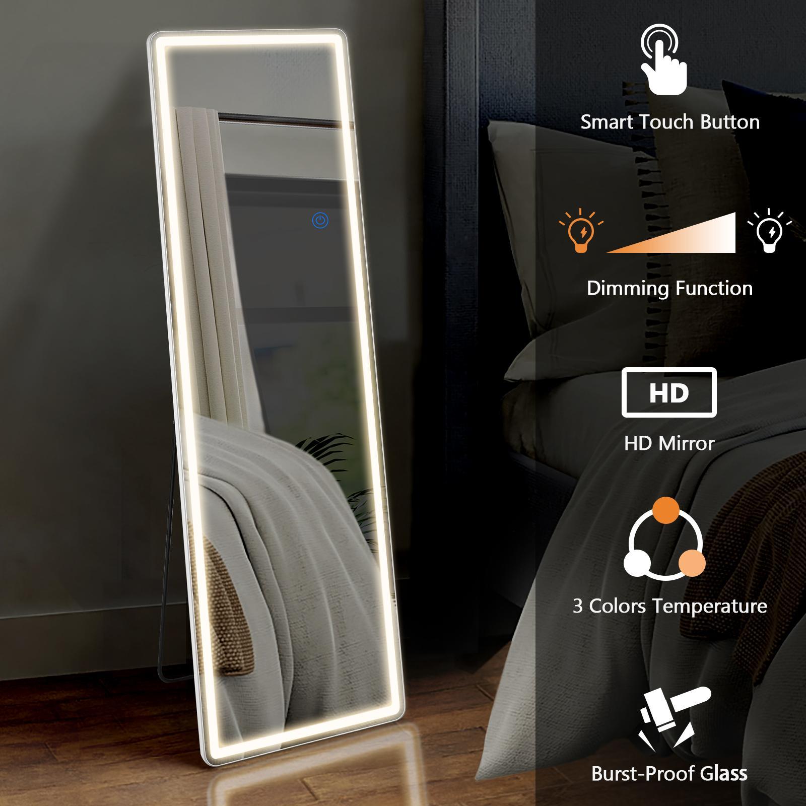 RIMIKING LED Full-Length Mirror, Touch Button Control, Dimmable Brightness, Color Temperature Options,2164N,Home Decor, Hd Glass