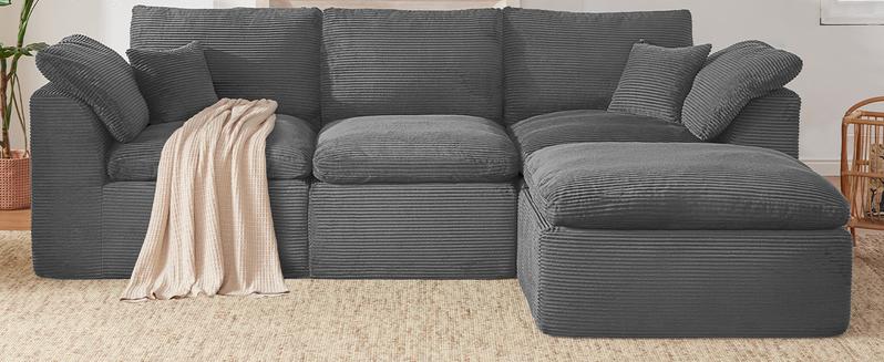 112" Cloud Sectional Couch, Boneless Couches for Living Room, L Shaped Couch with Convertible Ottoman, Modular Sectional Sofa with Deep Seat, Comfy Soft Cushions, No Assembly