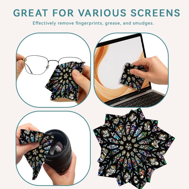 1/3/6/14pcs Lens Cleaning Cloth, Photography & Glasses Cleaner, Multiple Specs, Single - Sided Stained - Glass Rose Design, Ideal for Camera Lenses, Eyewear, Home & Travel, Premium Microfiber, Efficient Dust & Smudge Removal