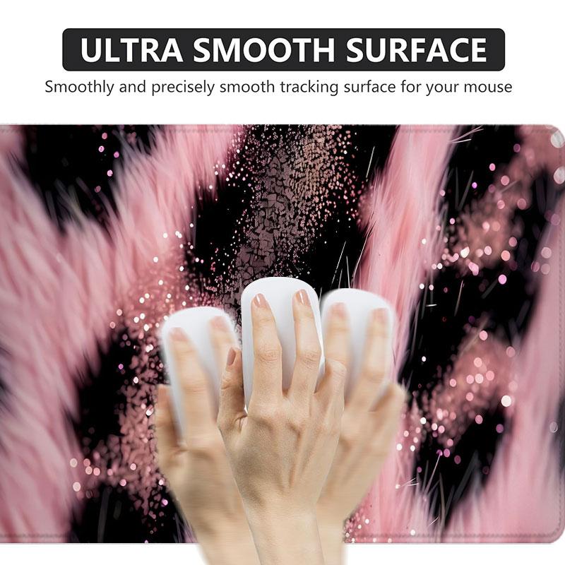 Extra Large Pink Leopard Print Mouse Pad Soft Fur Gaming Mouse Pad 35x16 Inch Computer Keyboard Mousepad Suitable for Families, Offices and Schools. Perfect Gift for Family Members and Friends