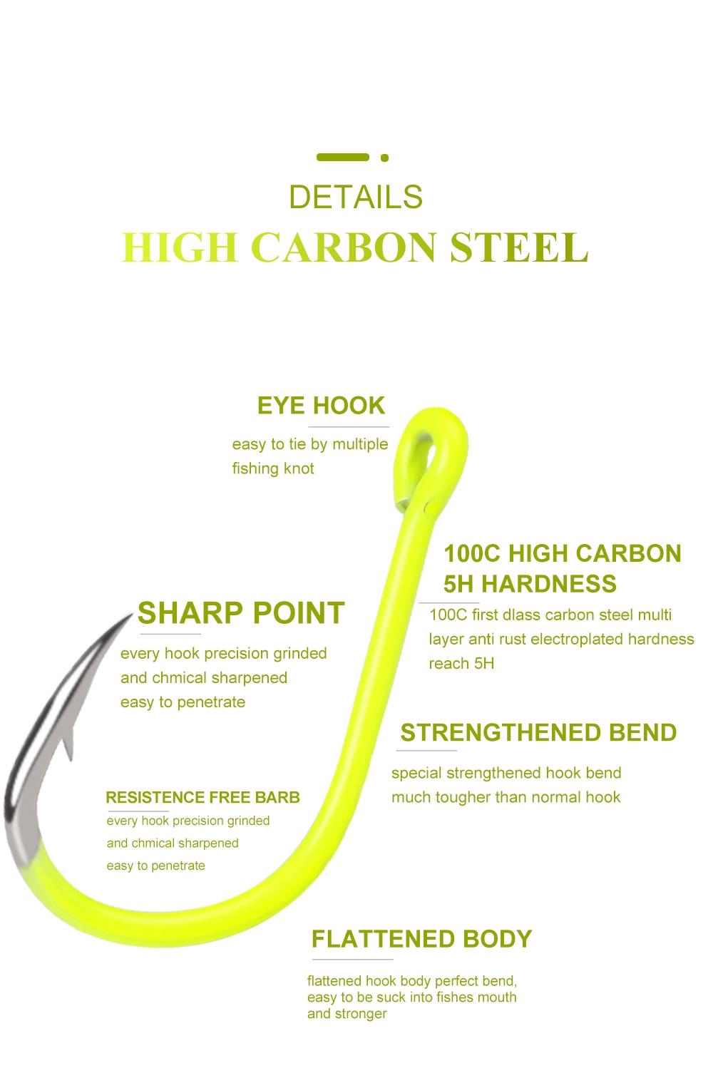 FTK Ise-ni Fishing Hooks, Fluorescent Yellow, Flattened, 50pcs, Stainless Steel, High-Carbon Steel, Barbed