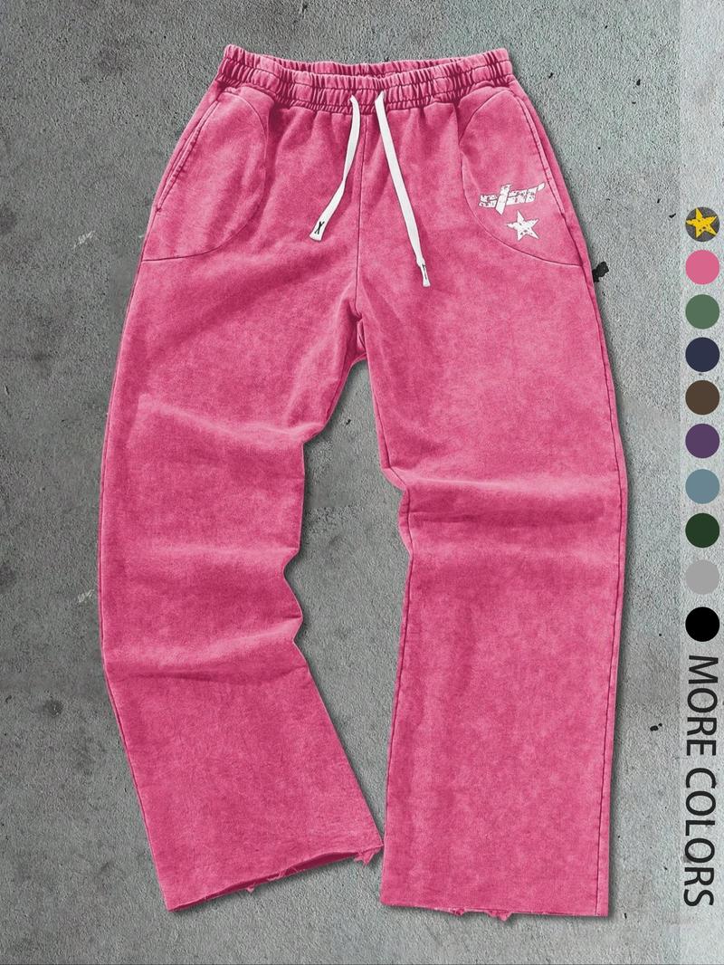 Men's Streetwear Cotton Joggers, Loose Fit Elastic Waist Knit Pants, Washed Fabric with Vintage Details, Casual Fashion for Daily Wear